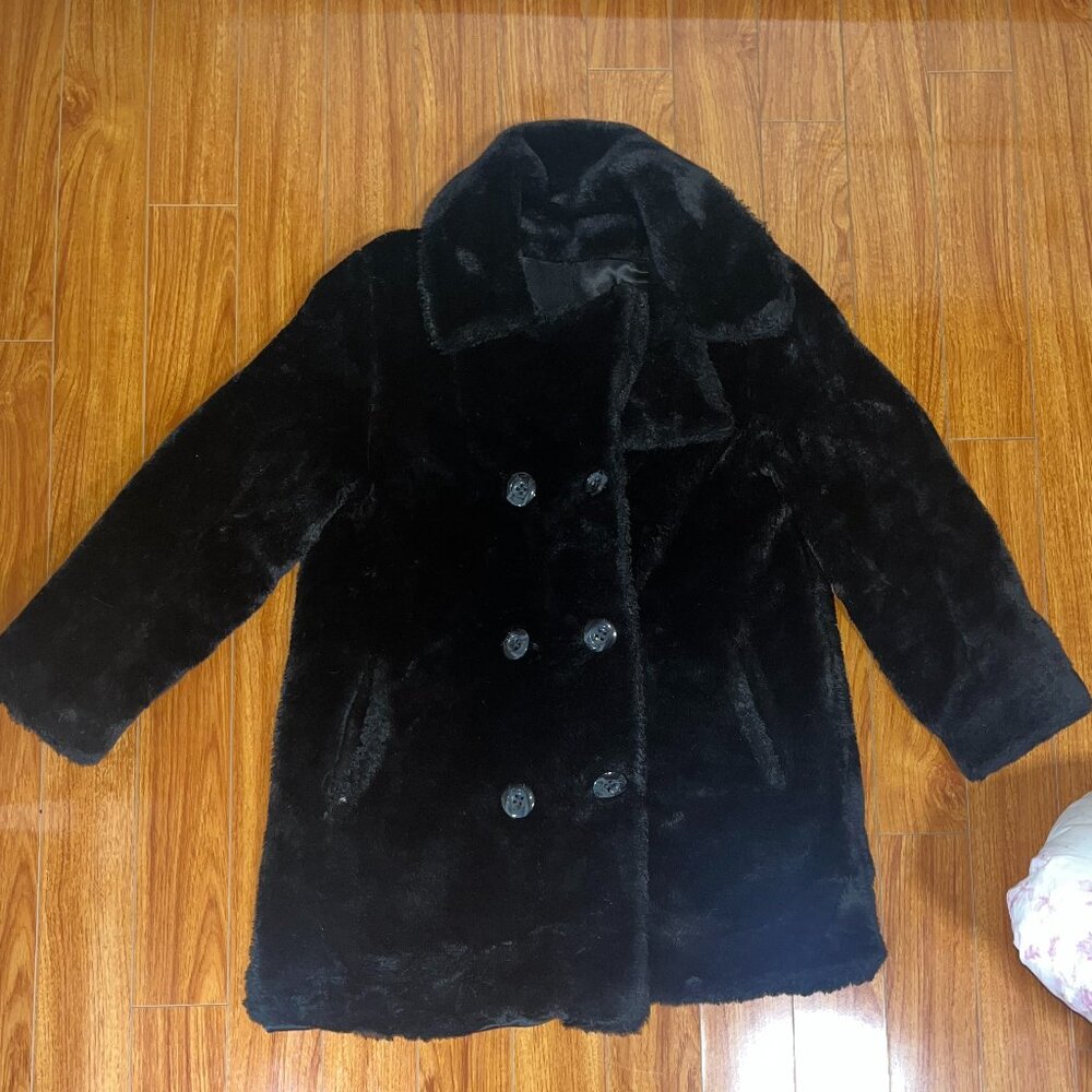 Black Faux Fur Teddy Double Breasted Coat